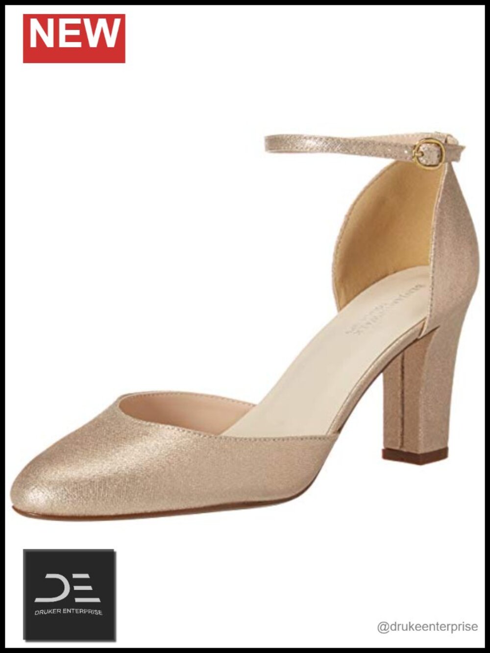 Women's Block Heel Sandals with Ankle Strap, Adjustable Buckle, Synthetic